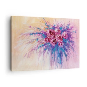 Tablou pe pânză Canvas - Un buchet de trandafiri în culori pastelate - 70x50cm - Fântână de trandafiri - Decorațiune modernă pentru perete pentru living și dormitor ARTTOR