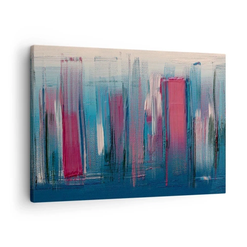 Tablou pe pânză Canvas - Forme verticale abstracte în nuanțe de albastru și roșu - 70x50cm - Compoziție verticală în albastru și roșu - Decorațiune modernă pentru perete pentru living și dormitor ARTTOR