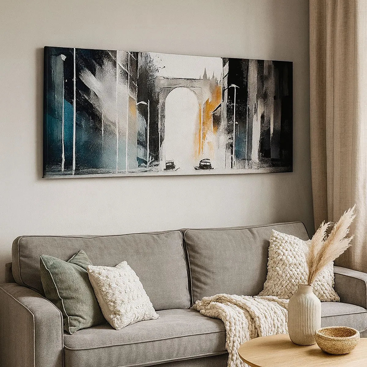 Tablou pe pânză - Studiu de oraș: arhitectură și mișcare - 100x40 cm