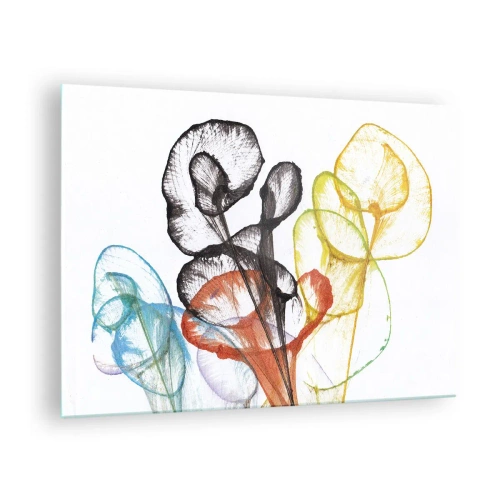 Tablou pe sticlă - Flori colorate, translucide, într-un stil artistic - 70x50cm - Flori cu suflete - Decorațiune modernă pentru perete pentru living și dormitor ARTTOR