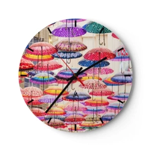 Ceas de perete - Ceas pe sticlă - Umbrele colorate atârnate deasupra străzii - 30x30cm - Pajiște urbană - Decorațiune modernă pentru perete pentru living, bucătărie și dormitor ARTTOR