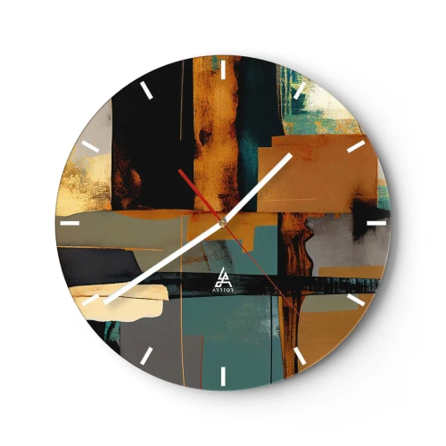 Ceas de perete - Ceas pe sticlă - Abstracție modernă cu contrast de auriu, negru și albastru - 30x30cm - Abstracția - lumină și umbră - Decorațiune modernă pentru perete pentru living, bucătărie și dormitor ARTTOR