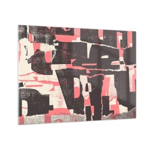 Tablou pe sticlă - Abstracție modernă în negru, roșu și bej - 70x50cm - Toată această agitație - Decorațiune modernă pentru perete pentru living și dormitor ARTTOR