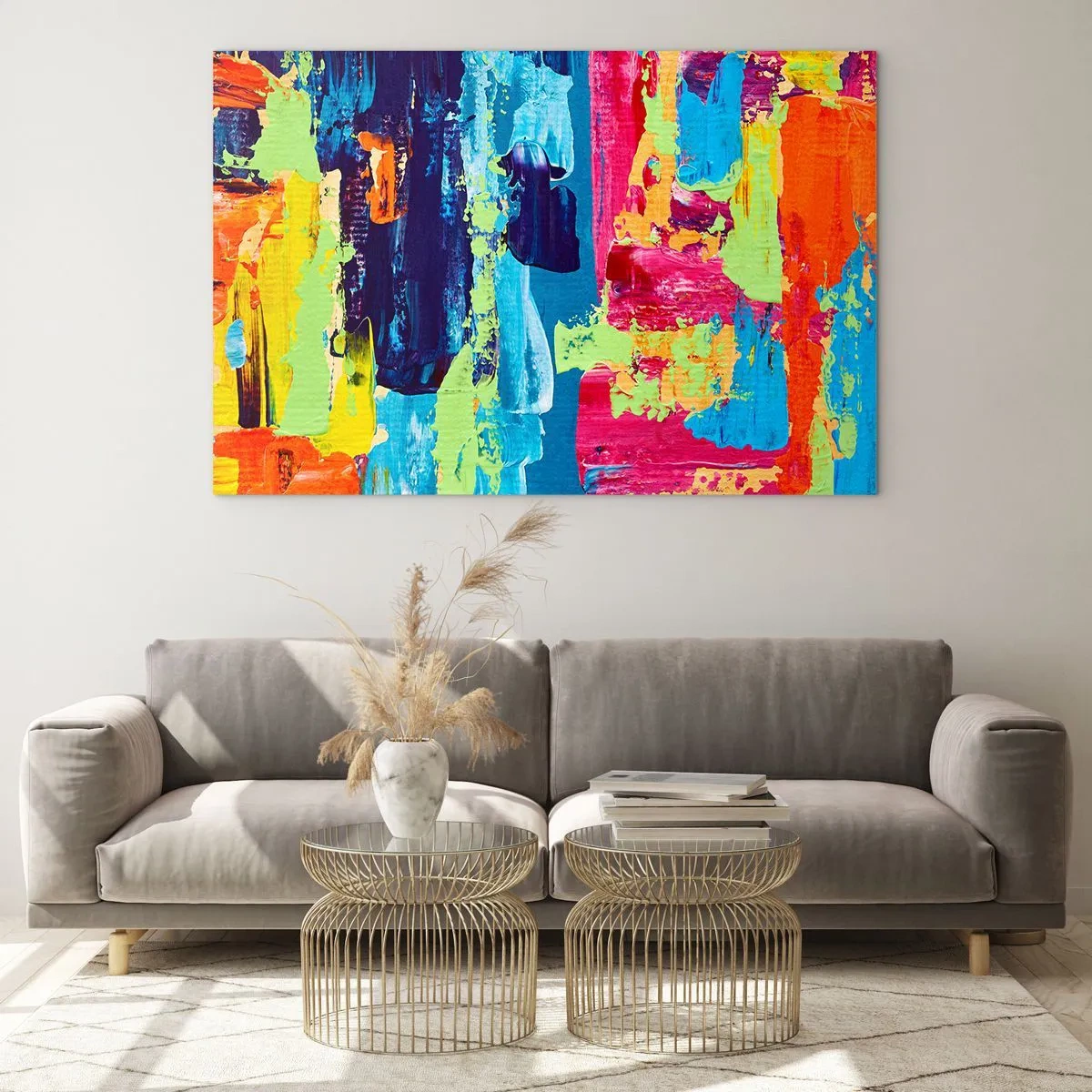 Tablou pe sticlă - ilustrație a unei picturi abstracte în culori intense - 70x50cm - Viața este frumoasă! - Decorațiune modernă pentru perete pentru living și dormitor ARTTOR