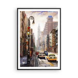 Poster în ramă neagră - New York - plin de culoare și în ploaie - 70x100 cm