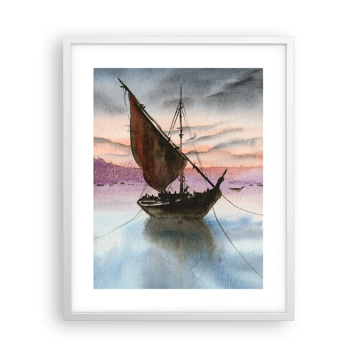 Poster în ramă albă - O seară în port - 40x50 cm
