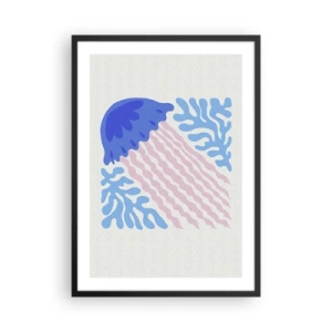 Poster în ramă neagră - Meduze stilizate înconjurate de vegetație subacvatică - 50x70cm - Ca și cum ar fi din altă lume - Decorațiune modernă pentru perete pentru living și dormitor ARTTOR