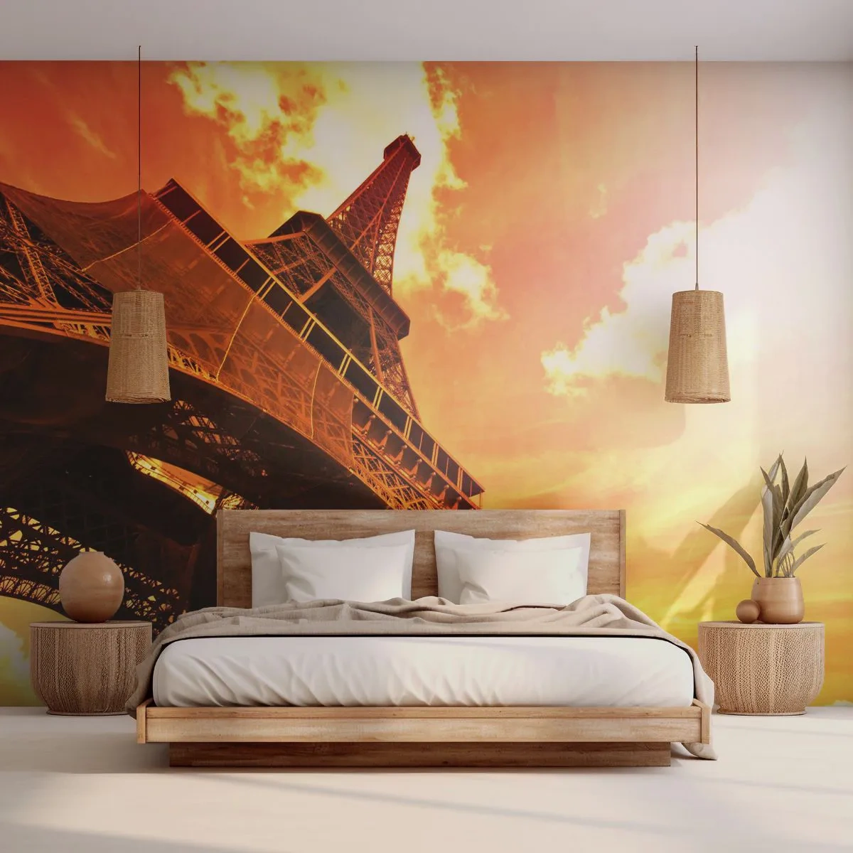 Tapet Premium Sand - Monumental, pentru că aurit de soare - Oraș, Paris, turnul Eiffel - 350x256 cm