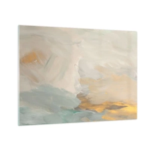Tablou pe sticlă - Abstracție luminoasă cu tușe delicate de pensulă - 70x50cm - Abstracție - lumea blândeții - Decorațiune modernă pentru perete pentru living și dormitor ARTTOR