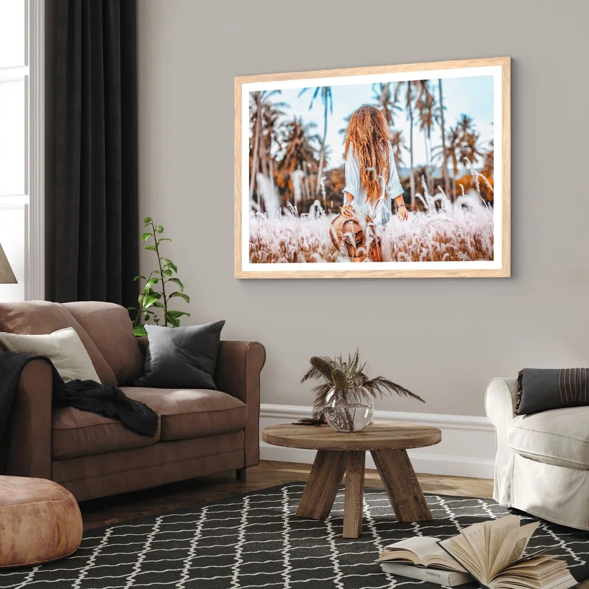 Poster în ramă de stejar deschis - Născută din puful de iarbă - 100x70 cm