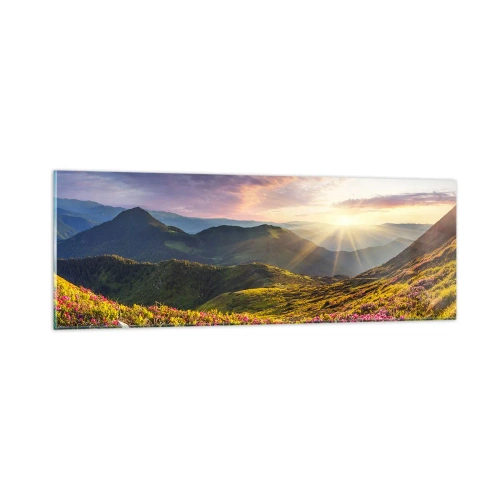 Tablou pe sticlă - Prospețimea unei dimineți de munte - 90x30 cm
