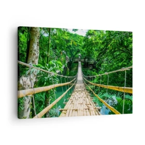 Tablou pe pânză Canvas - Un pod suspendat de bambus înconjurat de verdeață - 70x50cm - Pod de maimuțe peste verdeață - Decorațiune modernă pentru perete pentru living și dormitor ARTTOR