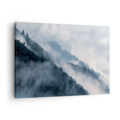 Tablou pe pânză Canvas - Ceața plutește peste versanții împăduriți într-un peisaj misterios - 70x50cm - Misticul munților - Decorațiune modernă pentru perete pentru living și dormitor ARTTOR