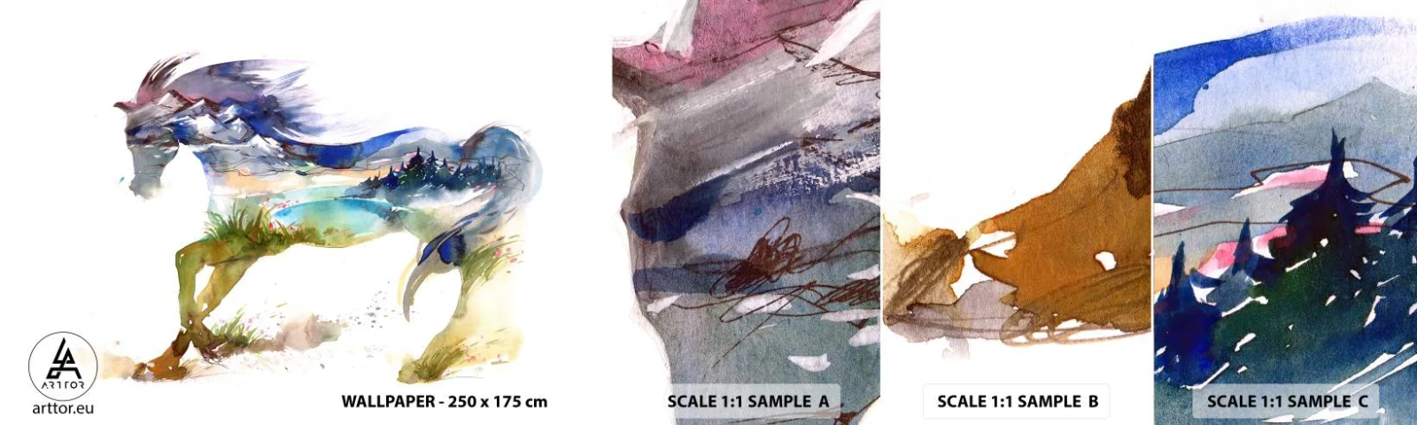 Mostră de Tapet Standard Eco - De pe pajiște direct spre cer - Cal, Abstracția, Peisaj - 100x30 cm