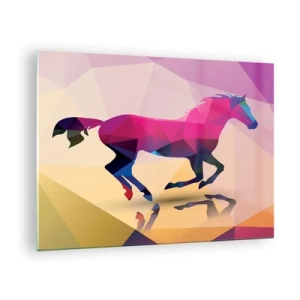 Tablou pe sticlă - Cal geometric în abstracție colorată - 70x50cm - Cubismul mai trăiește - Decorațiune modernă pentru perete pentru living și dormitor ARTTOR
