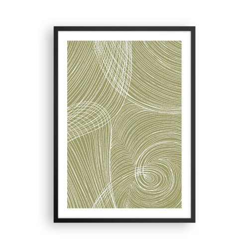 Poster în ramă neagră - O compoziție abstractă în nuanțe de verde cu linii dinamice. - 50x70cm - Abstracție complicată în alb - Decorațiune modernă pentru perete pentru living și dormitor ARTTOR