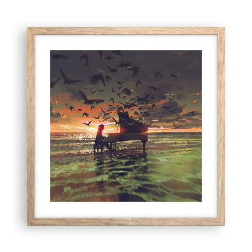 Poster în ramă de stejar deschis - Concert pentru pian și valuri - 40x40 cm