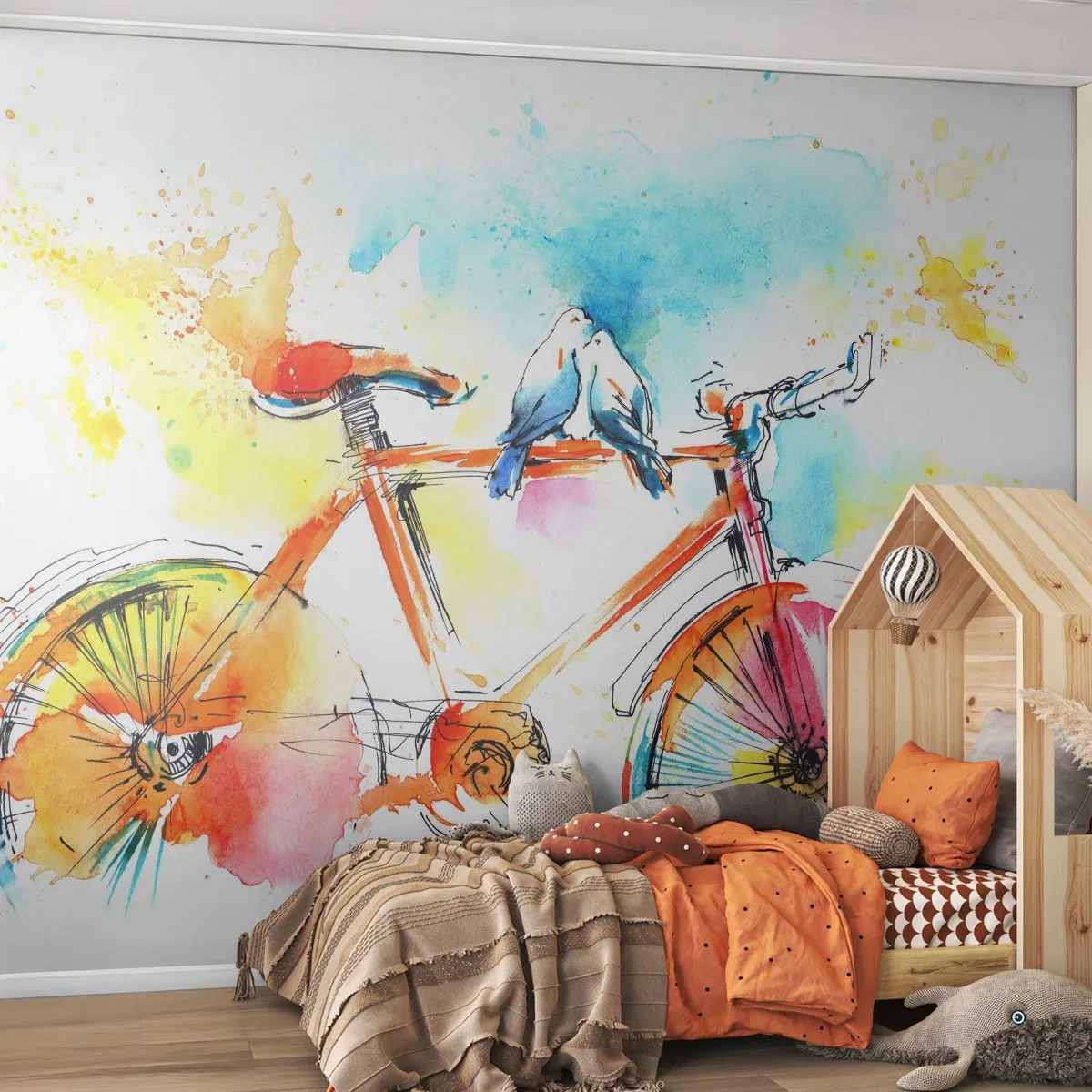 Tapet Autoadeziv Deluxe Sticker - Doi pe o bicicletă - Abstracția, Bicicleta, Păsări - 250x175 cm