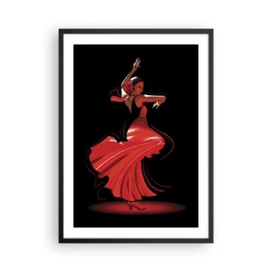 Poster în ramă neagră - Dansatoare de flamenco într-o rochie roșie pe un fundal negru - 50x70cm - Spiritul înflăcărat al flamenco-ului - Decorațiune modernă pentru perete pentru living și dormitor ARTTOR
