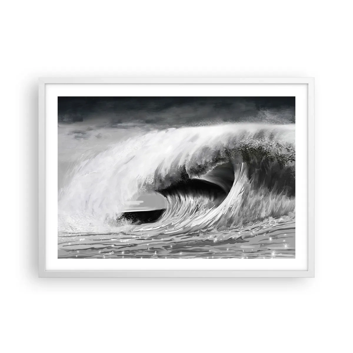 Poster în ramă albă - Mânia oceanului - 70x50 cm