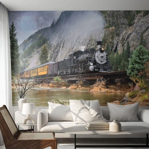 Tapet Premium Canvas - Și încotro? Unde? - Cale ferată, Locomotiva cu abur, Peisaj - 450x315 cm