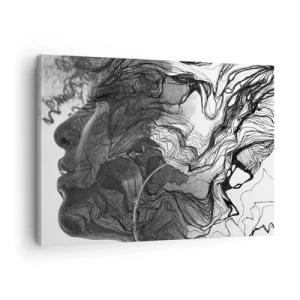 Tablou pe pânză Canvas - Față abstractă în alb și negru cu linii dinamice. - 70x50cm - Încurcată în vise - Decorațiune modernă pentru perete pentru living și dormitor ARTTOR