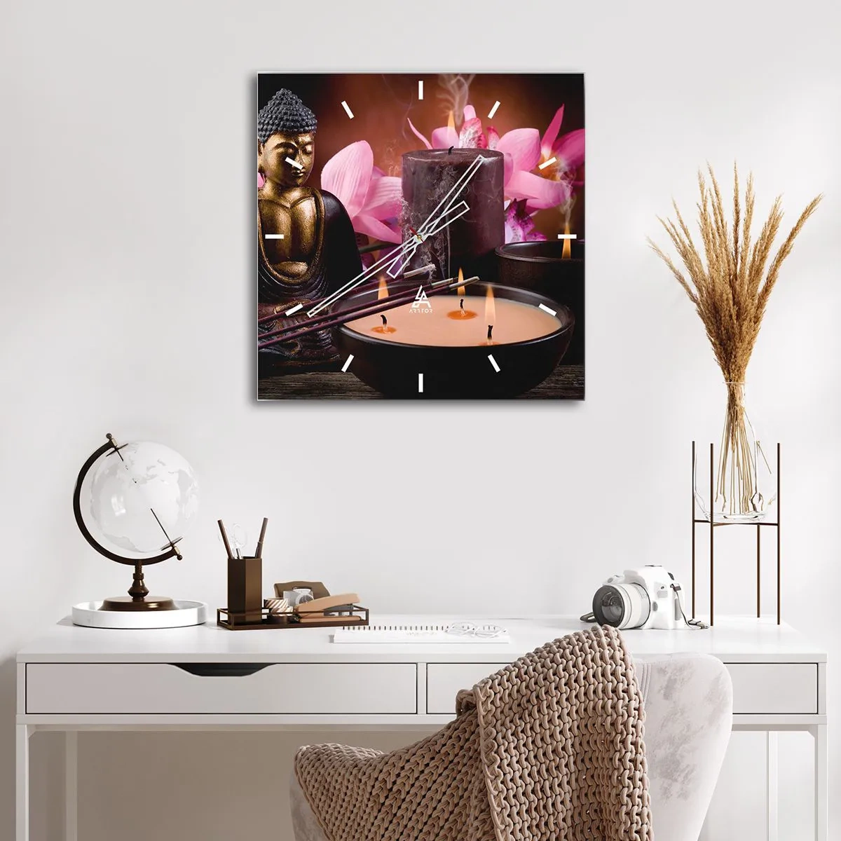 Ceas de perete - Ceas pe sticlă - Eliberați mintea, calmați corpul - 40x40 cm