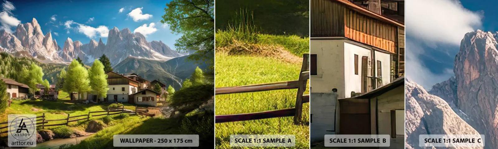 Mostră de Tapet Standard Eco - Idilă alpină - Munţi, Peisaj, Alpi - 100x30 cm