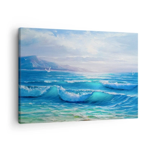 Tablou pe pânză Canvas - Un peisaj marin pitoresc cu valuri și cer albastru - 70x50cm - Oferă alinare - Decorațiune modernă pentru perete pentru living și dormitor ARTTOR
