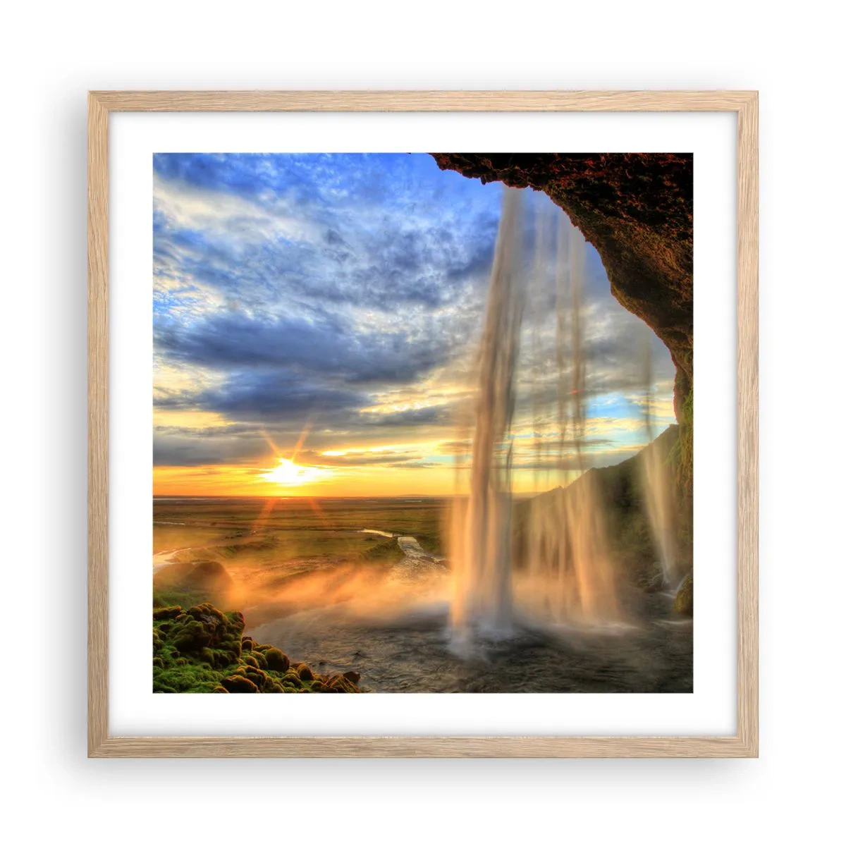 Poster în ramă de stejar deschis - Lumea din spatele vălului de picături - 50x50 cm