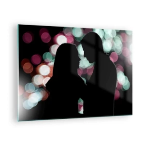 Tablou pe sticlă - Siluete de cuplu pe un fundal de lumini bokeh colorate - 70x50cm - Da! - Decorațiune modernă pentru perete pentru living și dormitor ARTTOR
