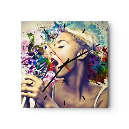 Ceas de perete - Ceas pe sticlă - Pictează lumea cu vocea ta - 30x30 cm