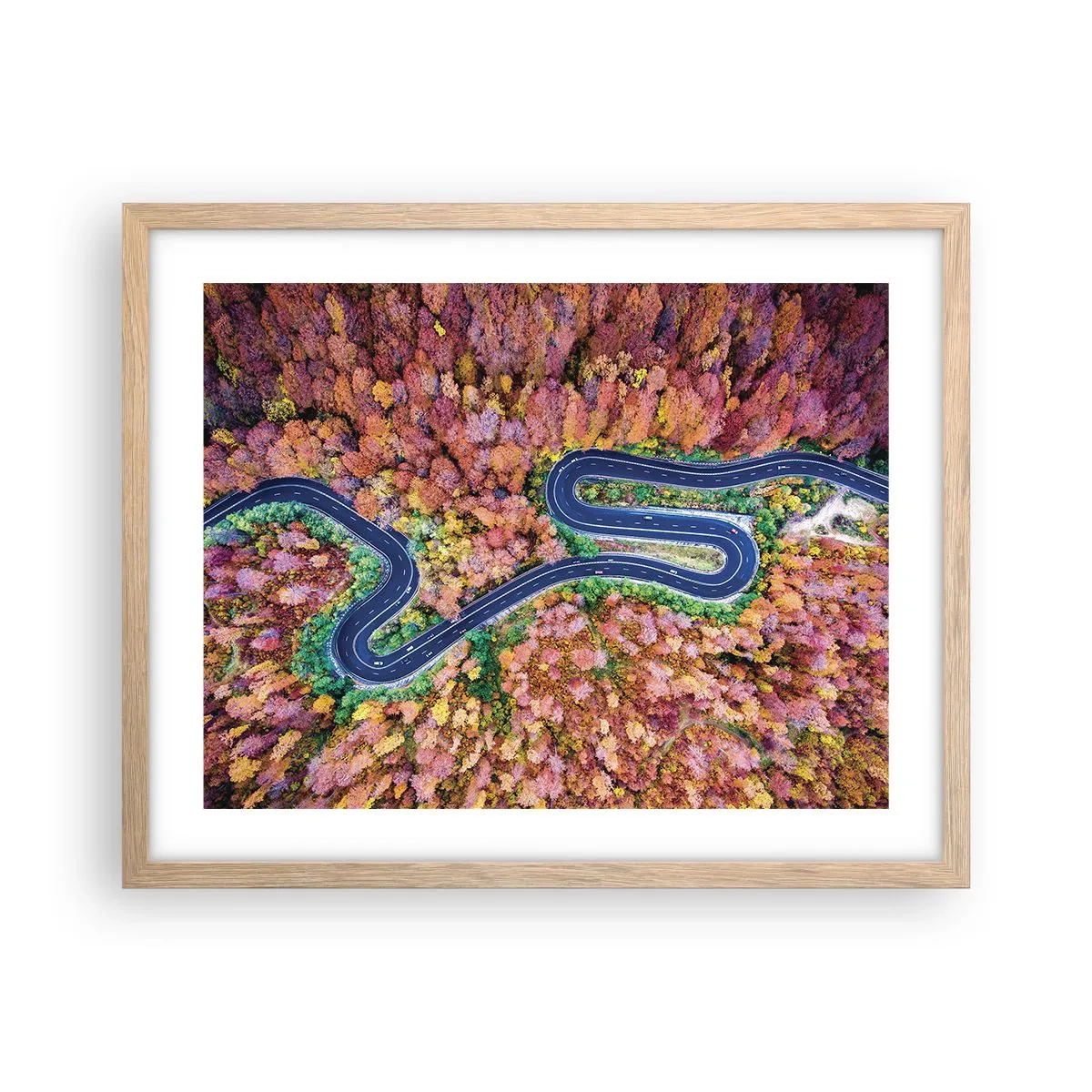 Poster în ramă de stejar deschis - Un drum șerpuit prin pădure - 50x40 cm