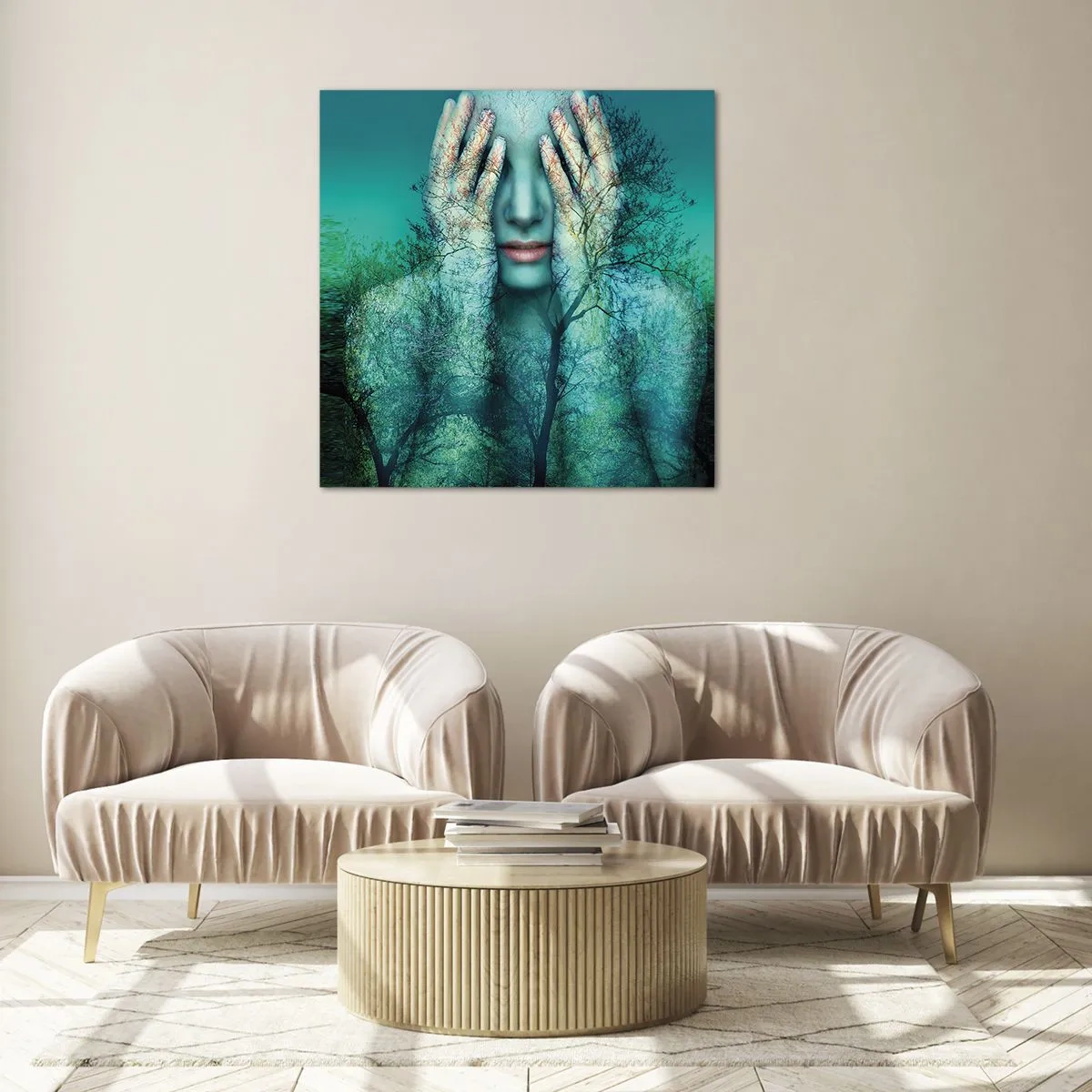 Tablou pe sticlă - Scufundată în albastru - 60x60 cm