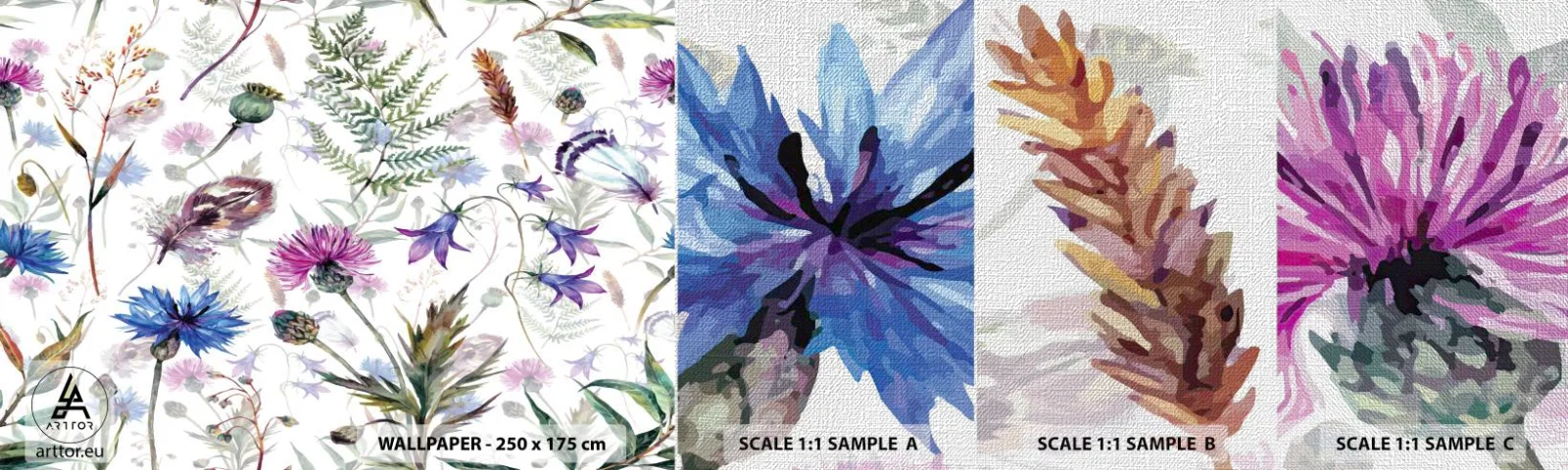 Mostră tapet Premium Canvas - Ierbarul polonez - Flori de câmp, Grădină, Natură - 100x30 cm