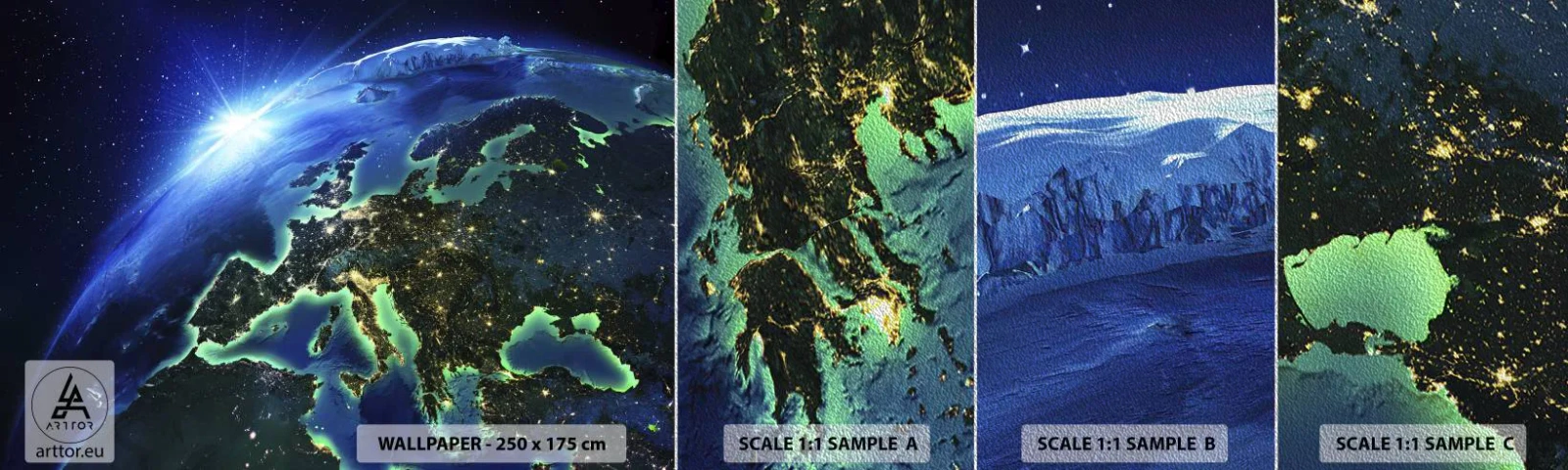 Mostră tapet Premium Sand - O Europă scânteietoare - Cosmos, Planeta Pământ, Continente - 100x30 cm
