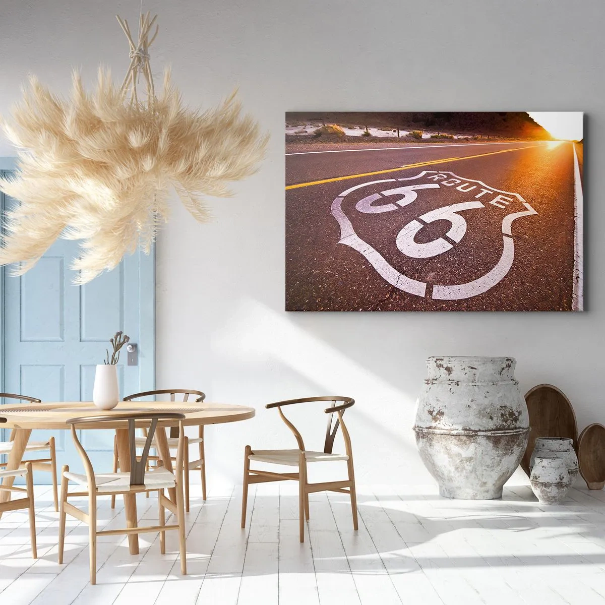 Tablou pe pânză Canvas - Ruta 66 la apus - 70x50cm - Celebrul Route 66 - Decorațiune modernă pentru perete pentru living și dormitor ARTTOR
