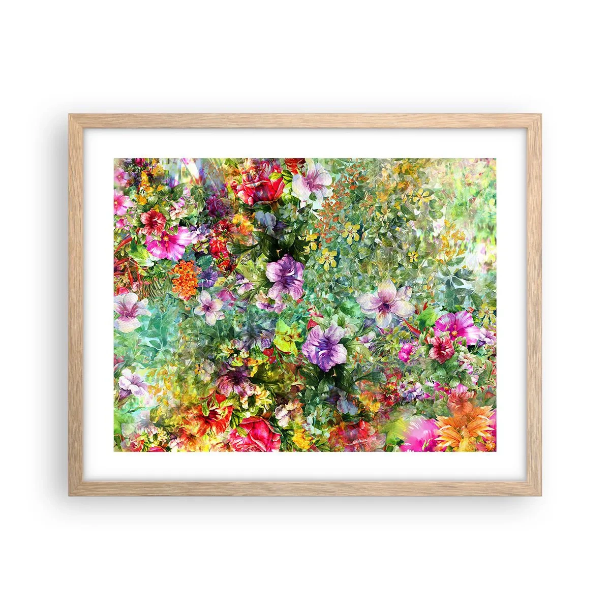 Poster în ramă de stejar deschis - Să ne pierdem în flori - 50x40 cm