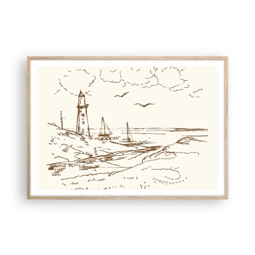 Poster în ramă de stejar deschis - Schiță de amintiri de vară - 100x70 cm