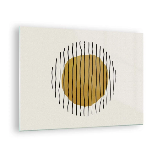 Tablou pe sticlă - O compoziție minimalistă cu un cerc galben și linii negre. - 70x50cm - Abstracție tremurândă de căldură - Decorațiune modernă pentru perete pentru living și dormitor ARTTOR