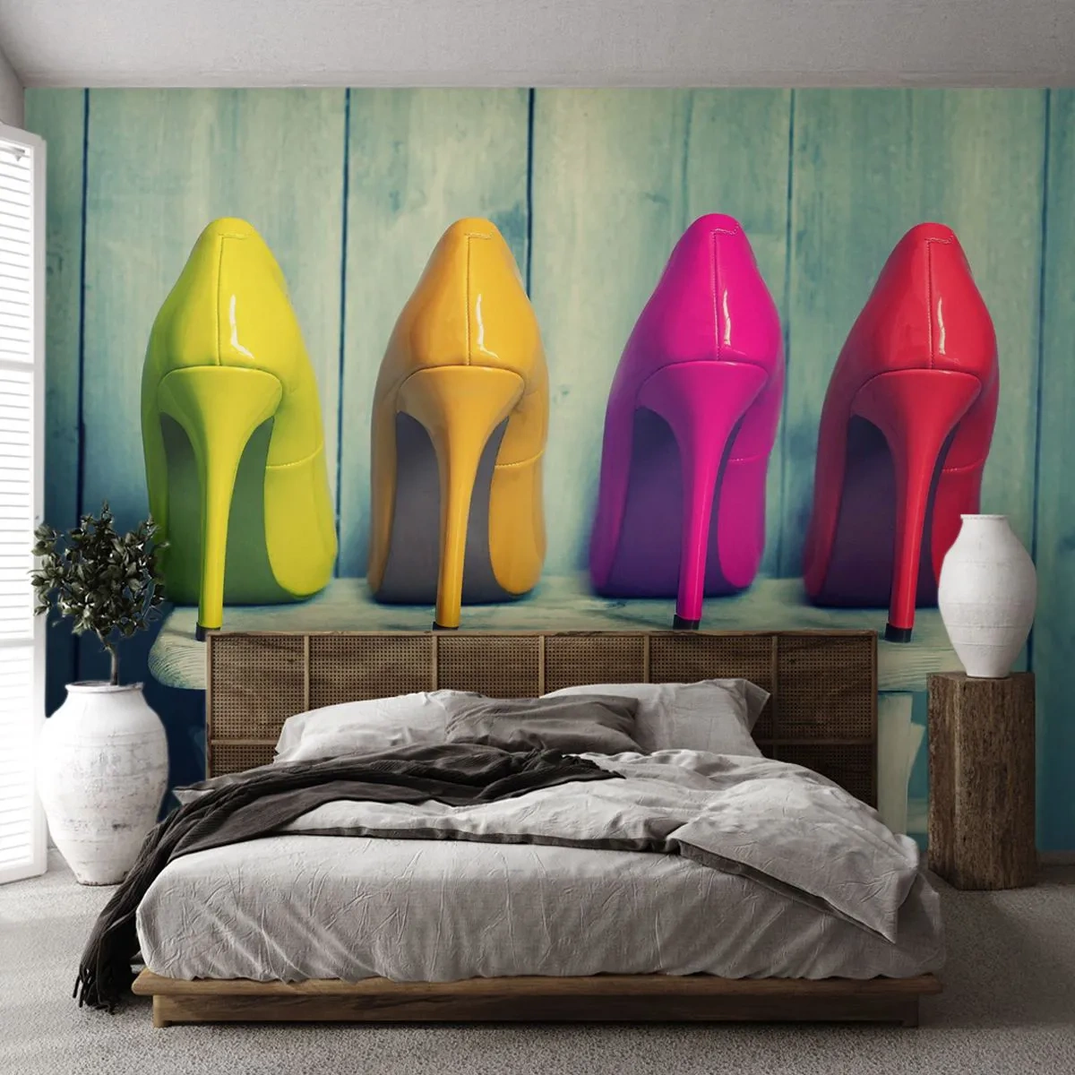 Tapet Premium Canvas - Mergând pe un curcubeu - Modă, Femeie, Pantofi de dama - 250x175 cm
