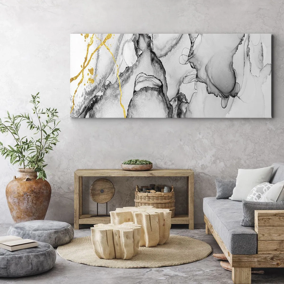 Tablou pe pânză - Compoziție cu motiv auriu - 100x40 cm