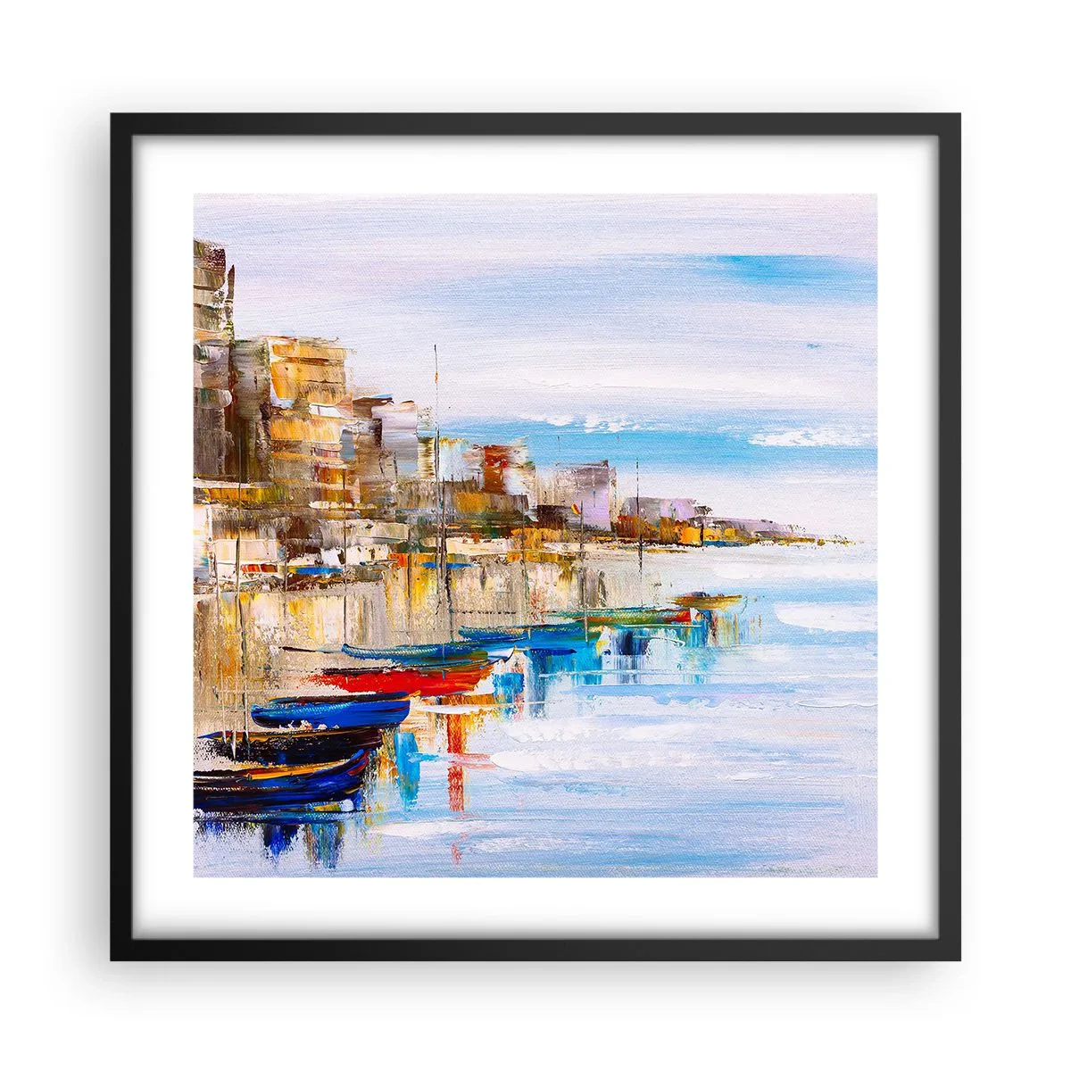 Poster în ramă neagră - Port urban multicolor - 50x50 cm