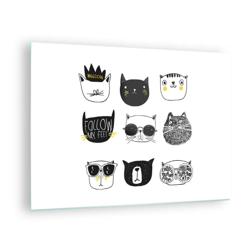 Tablou pe sticlă - Ilustrații cu pisici adorabile într-un stil minimalist - 70x50cm - Fiecare este diferit - Decorațiune modernă pentru perete pentru living și dormitor ARTTOR