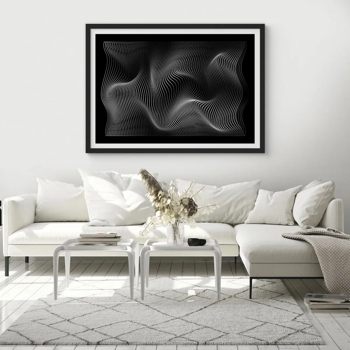 Poster în ramă neagră - Dansul luminii în spațiu - 70x50 cm
