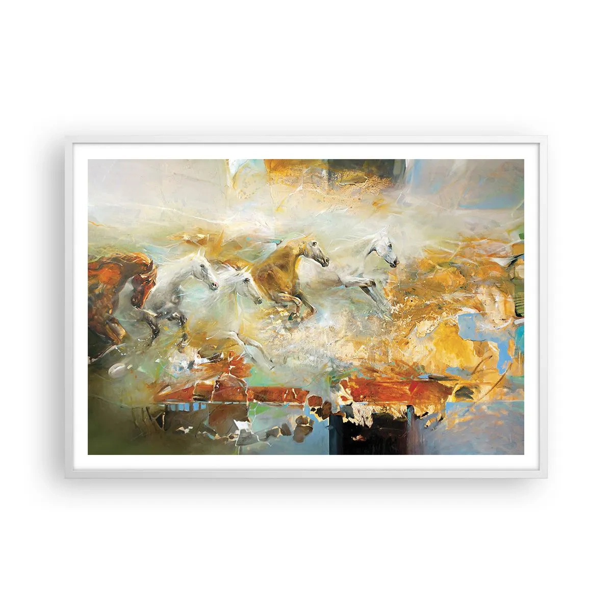 Poster în ramă albă - Galopând prin lumină - 100x70 cm
