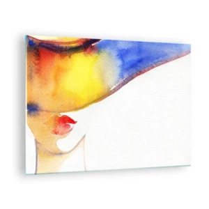 Tablou pe sticlă - Portretul unei femei în acuarelă colorată - 70x50cm - Portretul unei doamne    - Decorațiune modernă pentru perete pentru living și dormitor ARTTOR