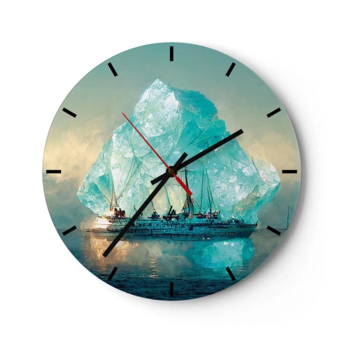 Ceas de perete - Ceas pe sticlă - O navă printre aisberguri albastre pe cer - 30x30cm - Diamant arctic - Decorațiune modernă pentru perete pentru living, bucătărie și dormitor ARTTOR
