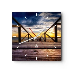 Ceas de perete - Ceas pe sticlă - Direct la o plajă liniștită la apus de soare - 30x30 cm