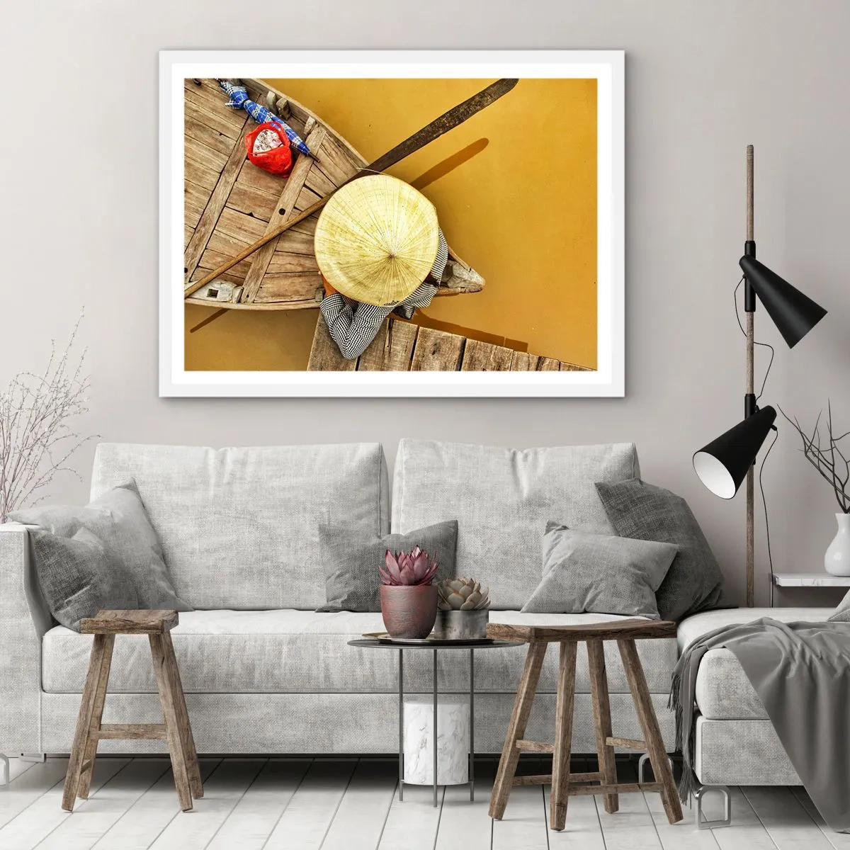 Poster în ramă albă - Viața pe râul galben - 100x70 cm